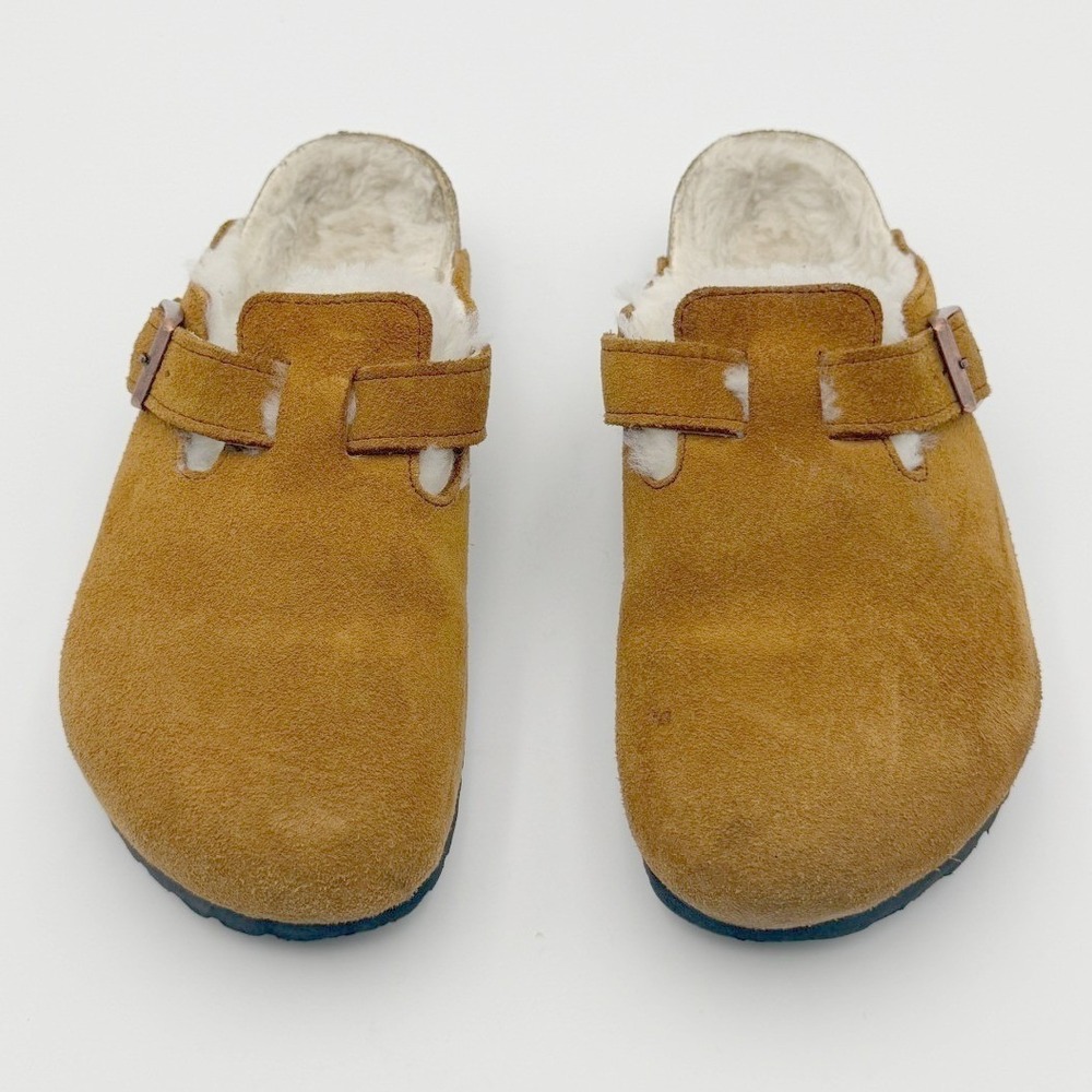 Birkenstock Womens 37 Brown Suede Leather Boston Cozy Shearling Clogs Germany - Picture 2 of 8